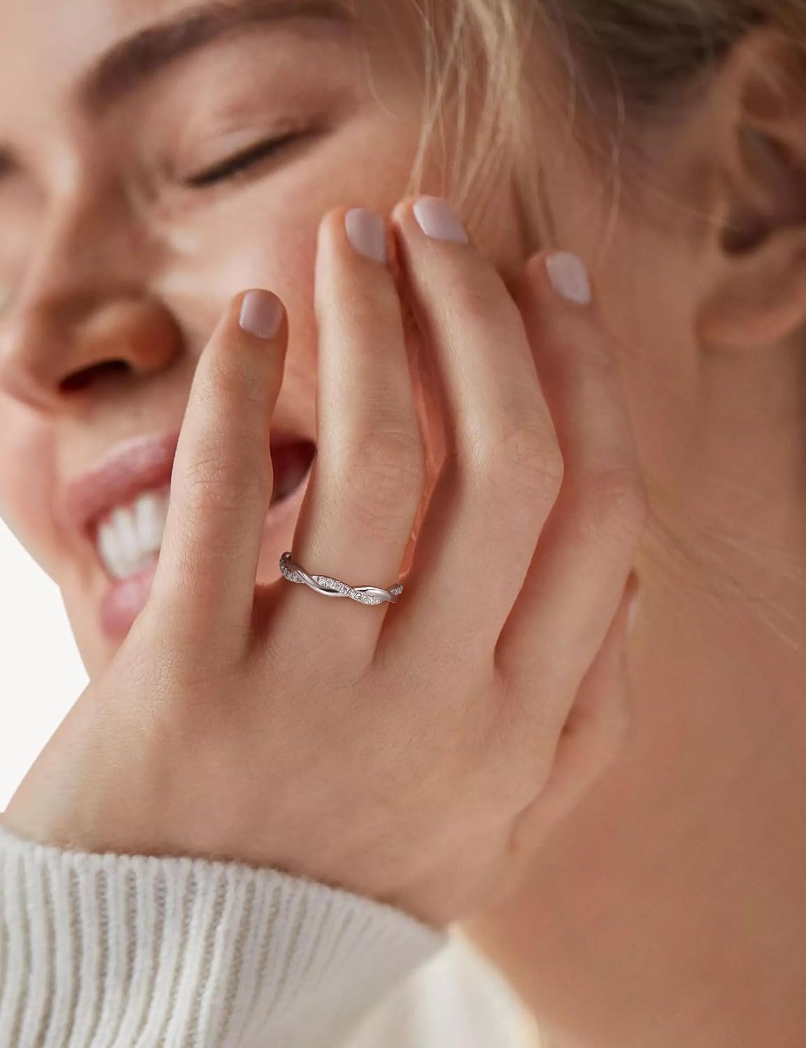 Moissanite Wedding Band Twisted Rope Infinity Eternity Rings for Women 925 Sterling Silver Rings Stackable Engagement Anniversary Band Size 4-11 - Image 6