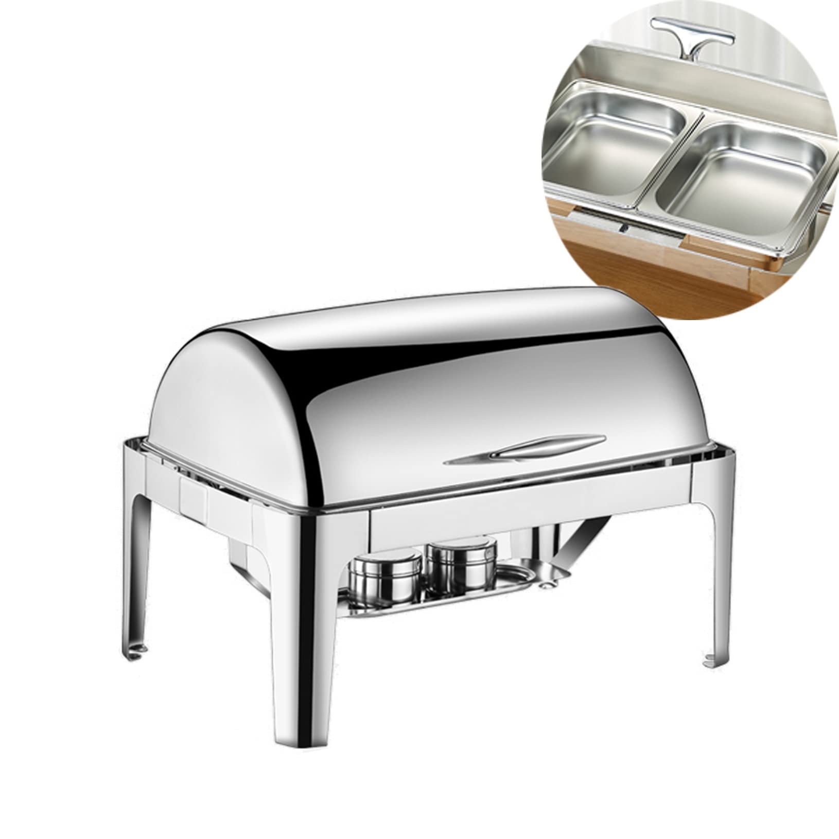 Calentador de Alimentos Calientaplatos de buffet de Acero Inoxidable Chafing Dish Servidor de buffet Termostato de temperatura,Bandeja Alimentos Calientes Función Mantenimiento Calor