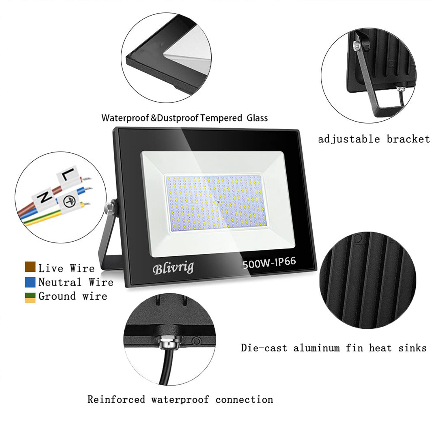 500W Focos LED Exterior 3000K Blanco cálido, 50000LM Super Brillante Lampara LED Pared Techo, LED Luz Foco IP66 Impermeable, Iluminación LED para Garaje, Patio, Terraza | IP66 - Foco impermeable para exteriores (120°, para jardín, garaje, patio trasero)