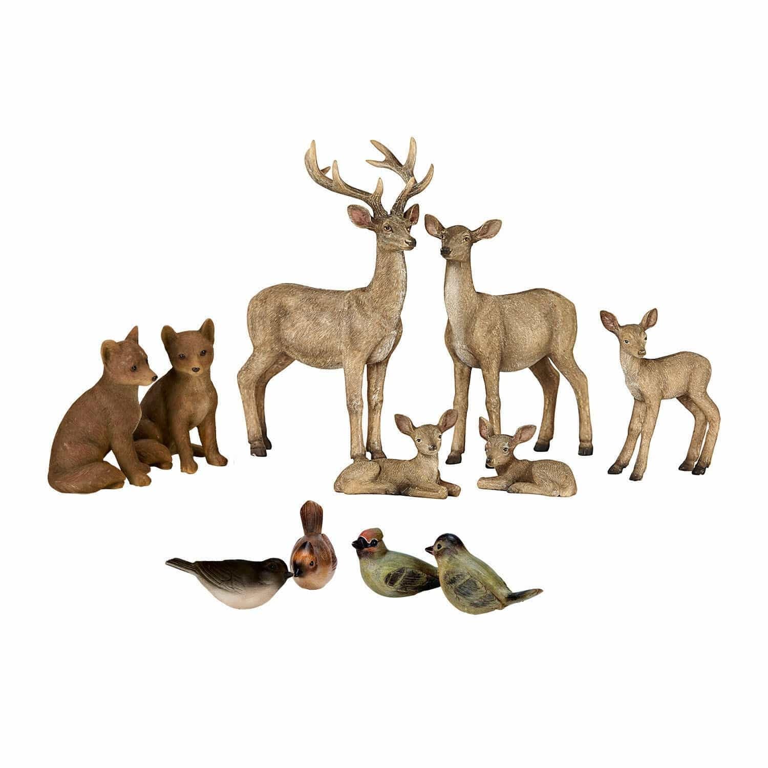Loberon Waldtier 11er Set Pluvet, braun | Handbemalte Figuren, großes Set, Braun, detailverliebt, Polyresin