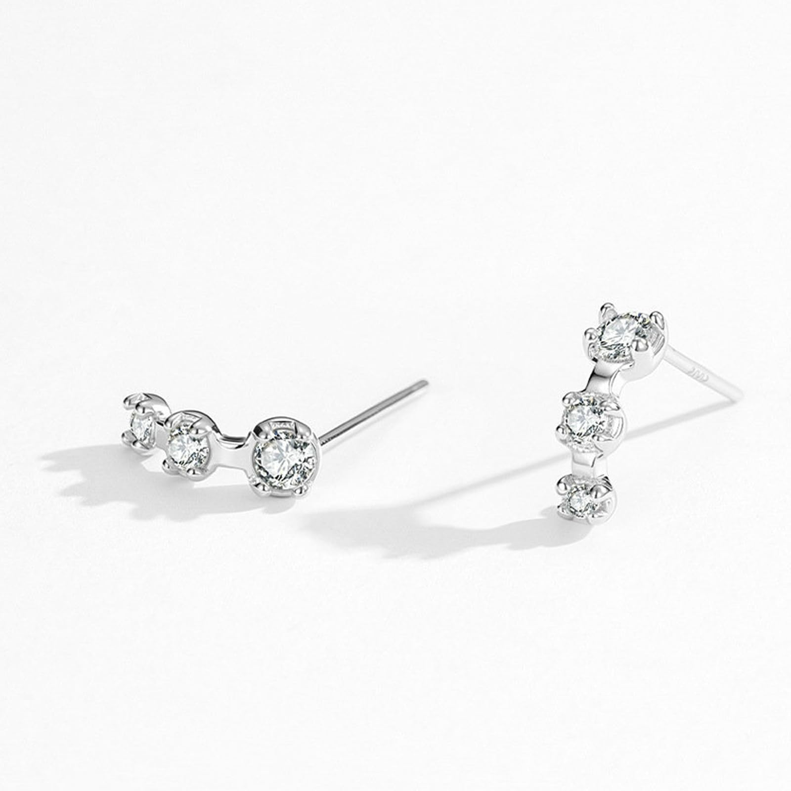 Orecchini da donna in oro bianco 14 carati, 3 pietre moissanite pendenti oro AU585