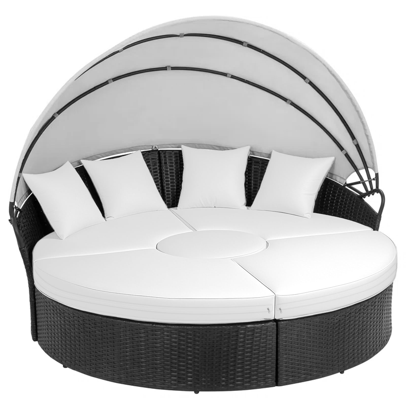 Photo 1 of 5PC Outdoor Round Daybed Cushion Cover with Zipper & Anti-Slip Particles,Circle Sun Island Sunbed Mattress Covers Waterproof,Patio Day Bed Cushions Slipcover-ONLY COVER (White, 66*66*4inch)