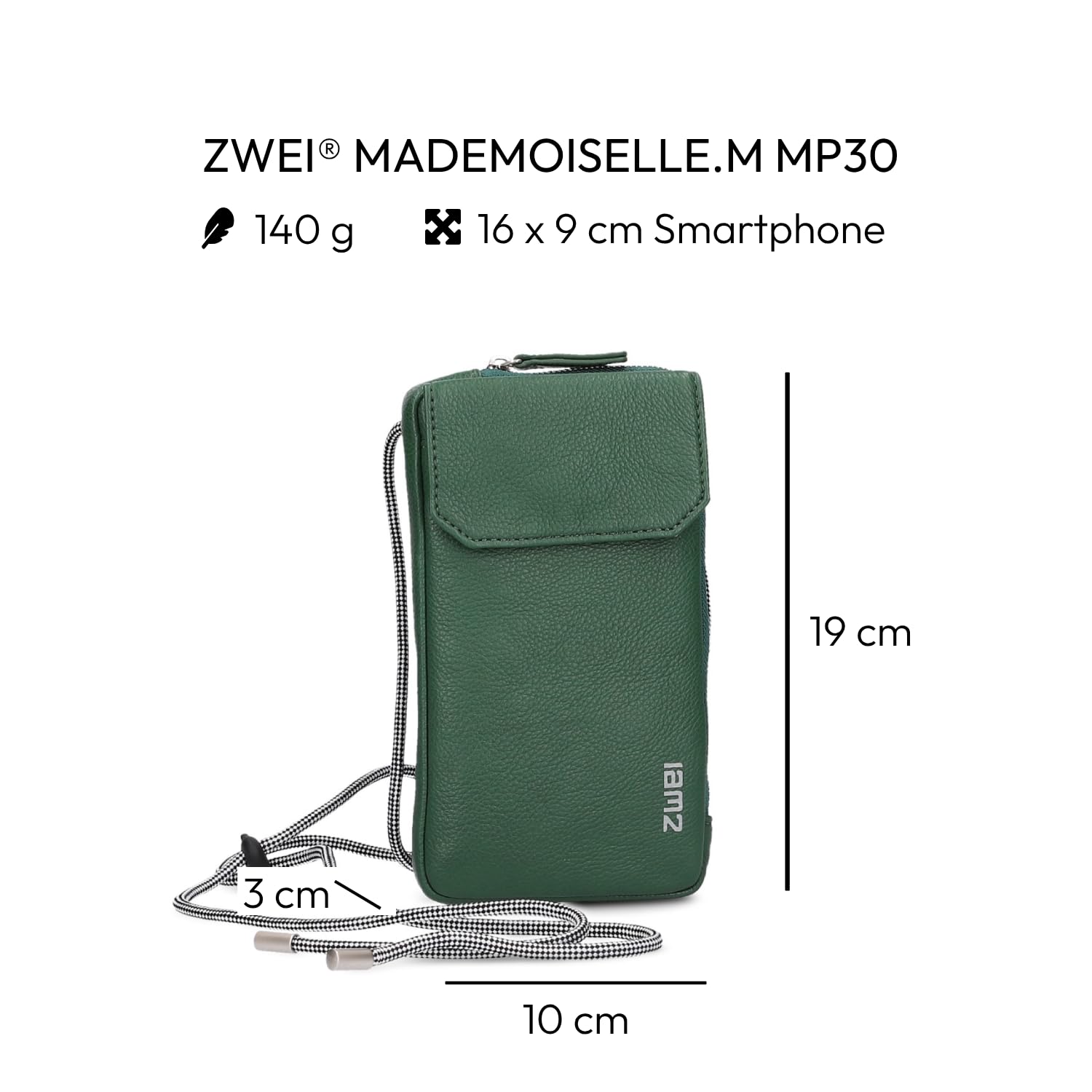 Zwei Handytasche zum Umhängen Mademoiselle.M MP30 Smartphone-Etui & Geldbörse 2-in-1, umlaufender Reißverschluss, längenverstellbarer Riemen, Mini-Handtasche 19 x 10 x 3 cm