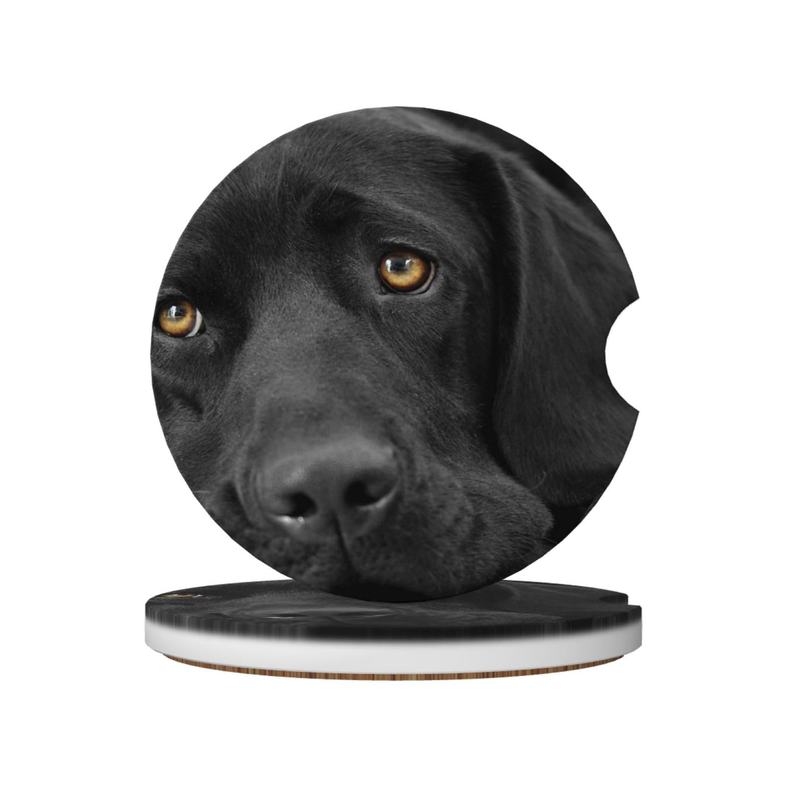 Black Lab Labrador Dog Puppy Cute Dog, Car Cup Holder Coasters 2 Pack, Absorbent Ceramic Car Coasters with Non Slip Cork Base