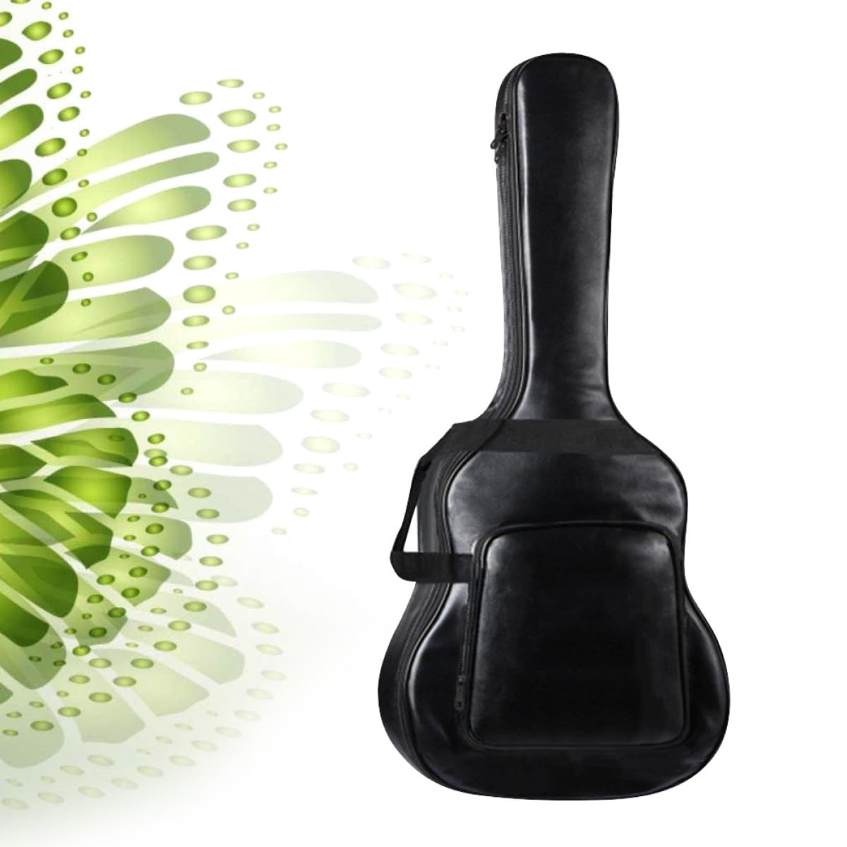 Borsa per Chitarra Acustica 40/41 Pollici Nera in Pu | Doppia Tracolla, Cinghie Laterali, Grande Tasca Esterna, per Training e Travel