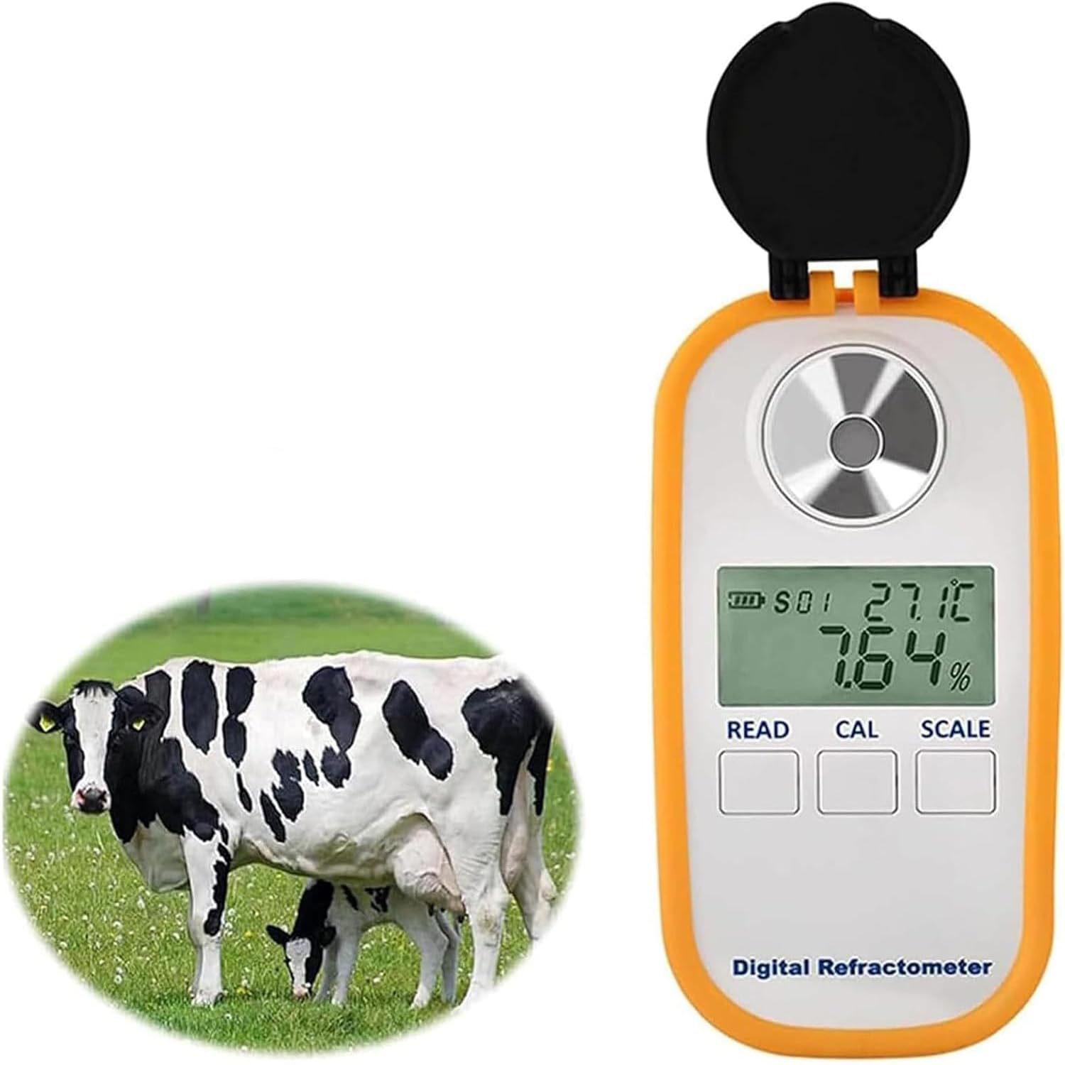 Medidor de calostro de vaca lechera, refractómetro digital de mano, detección de alto rango de 0 a 50 %, precisión ± 0,2 %, resolución 0,1 % para pruebas de contenido de azúcar