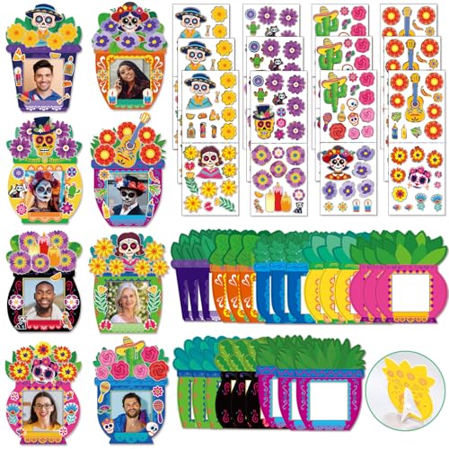 Day Of The Dead Photo Frame - Day Of The Dead DIY Paper Photo Frames Set Mexican Sugar Skull Flower Stickers Picture Frames, for Day Of The Dead Wall Hanging Decor or Tabletop Display Mexican Fiesta