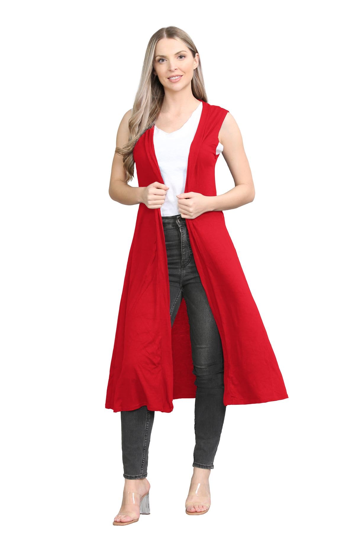 janisramone® Sleeveless Cardigans for Women UK, Stylish and Versatile Plain Open Collared Long Maxi Boyfriend Cardigan Perfect for Layering Over Summer Dresses
