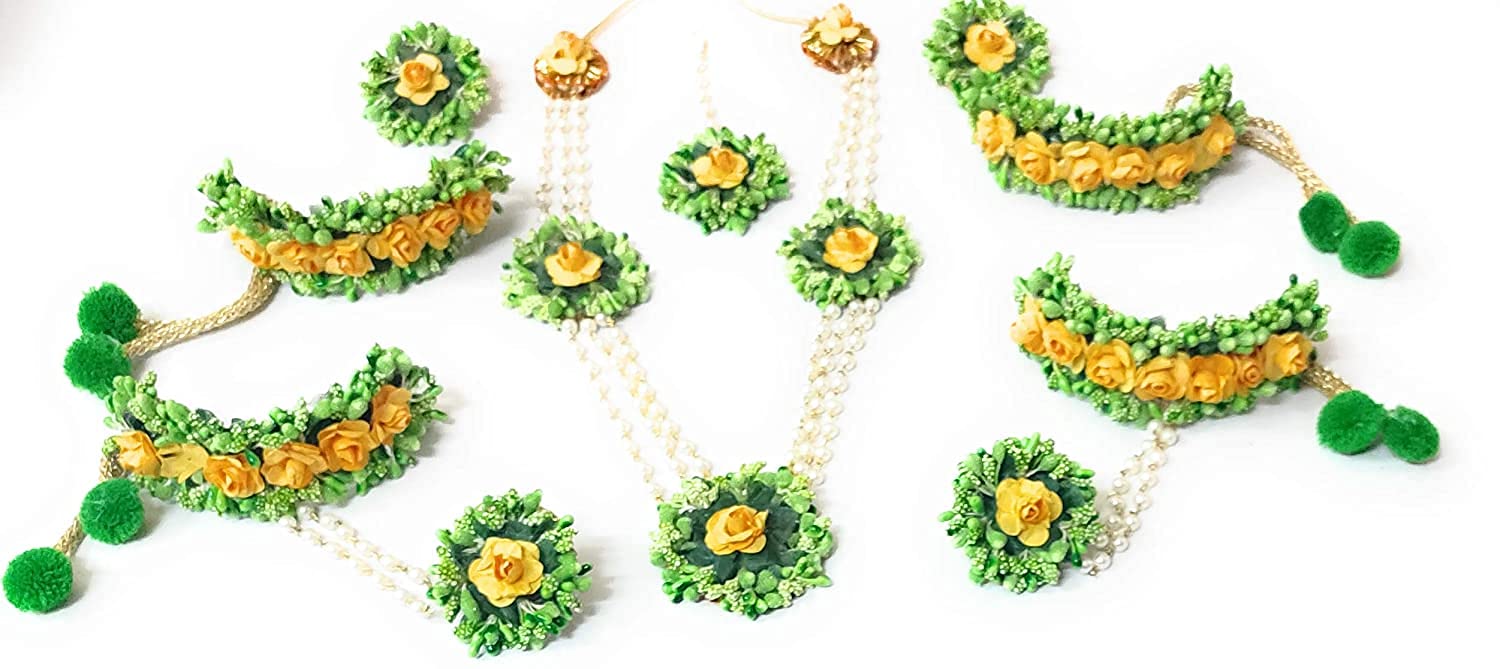 12seasons Latest Flower Jewellery Designer Yellow Pink Jwellery Set for Women & Girls (Mehandi/Haldi/Bridal/Baby Shower/Marriage/Wedding) (Dneck green)… (B09GNWC1P5) Amazon Price History, Amazon Price Tracker