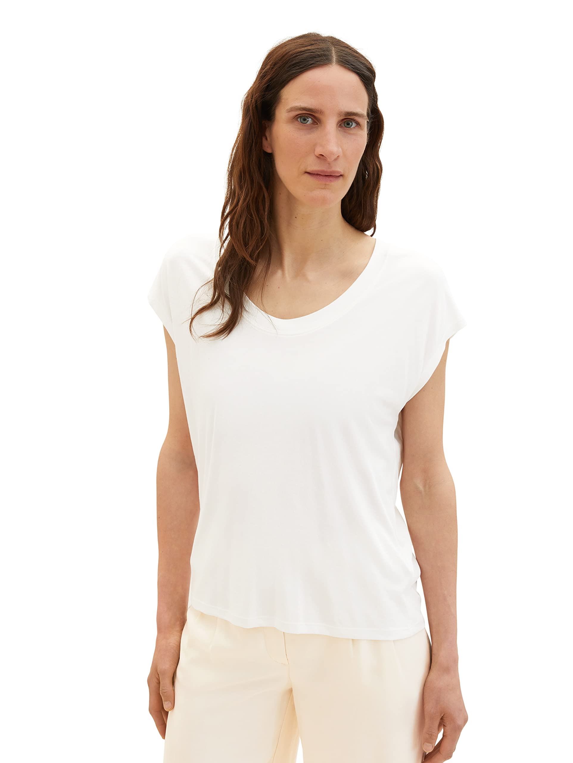 TOM TAILOR Women's Loose Fit Basic T-Shirt, 10315 Whisper White, XXS