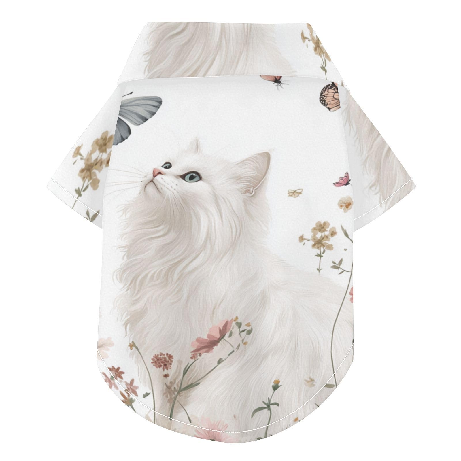 Chemise d'été pour chien léger et doux vêtement respirant à boutons motif chat et fleurs