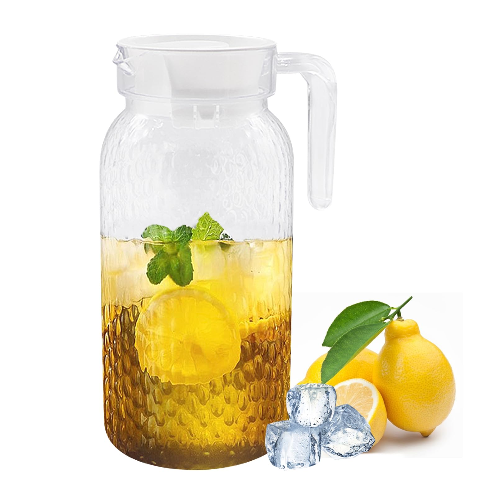 – 1 Litre Water Jug with Lid, Plastic Pitcher Jug,Transparent Water Jug for Fridge, Reusable Juice Jug with Lid & Handle & Vented Spout, Can with Lid for Juice Milk Iced Tea