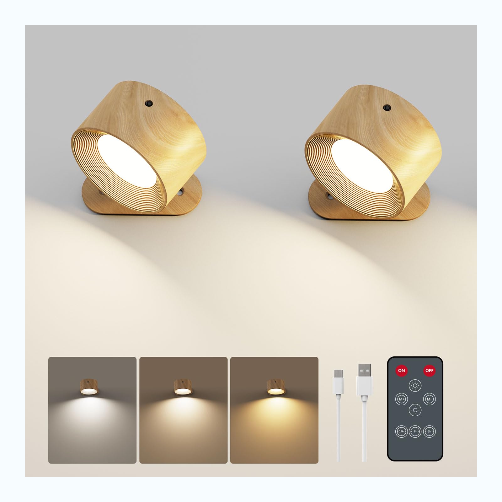 Kitloo Rechargeable Battery Operated Wall Sconces, 2Pack Magnetic LED Wall Lights with Remote, 3 Color Temp Dimmable, No Drilling Stick on Wireless Lights for Bedroom Living Room Hallway Artwork