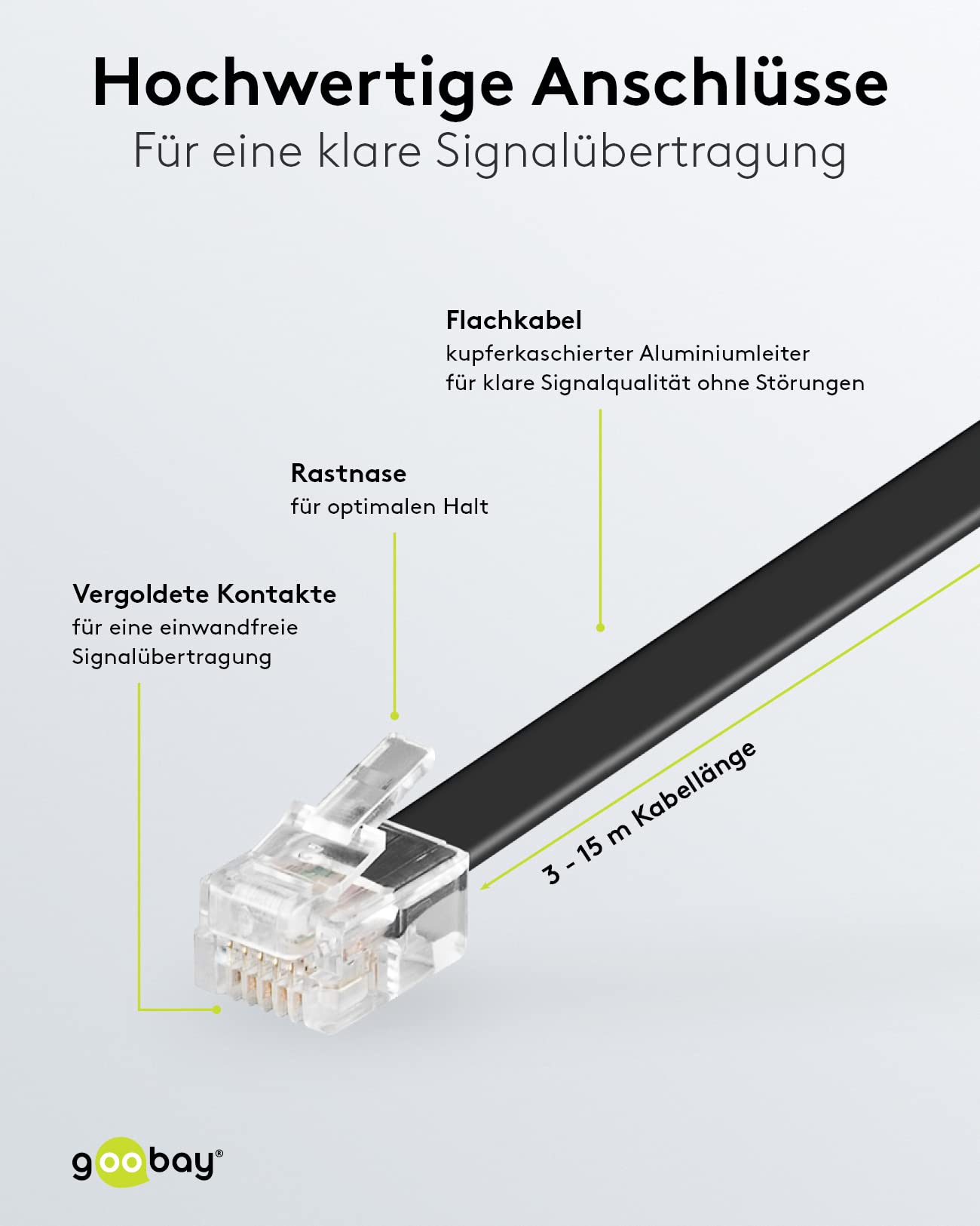 Goobay 50321 Modułowy kabel przyłączeniowy 3 metry, czarny - wtyczka RJ12 (6P6C) na wtyczkę RJ12 (6P6C)