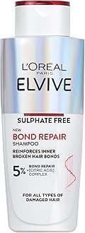 L'Oréal Paris Elvive Bond Repair Sulphate-Free Shampoo, with Citric Acid Complex, Restores Original Strength, 98% Less Breakage, 90% More Shine, 82% Stronger, for All Damaged Hair, 200ml