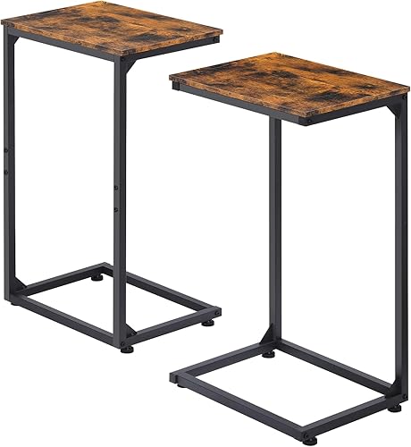 Mesas en forma de C, juego de 2 mesas auxiliares en forma de C, color marrón rústico con capacidad de 22 libras, bandejas de TV que ahorran espacio
