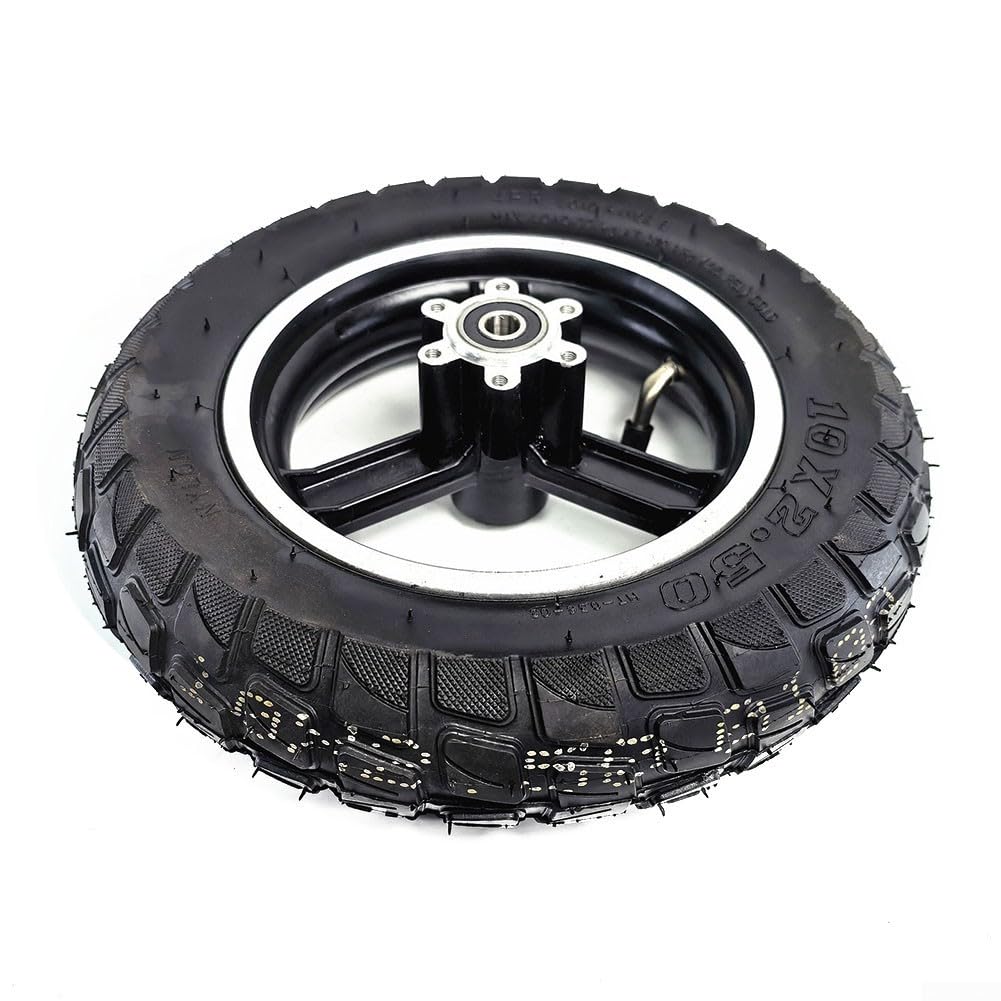 Ruote per scooter elettrico, 10 x 2,50, pneumatici senza camera d'aria, con bordo in lega di alluminio, per foro asse da 10 mm e 12 mm, opzioni senza freni, finitura nera (stile freno da 12 mm)