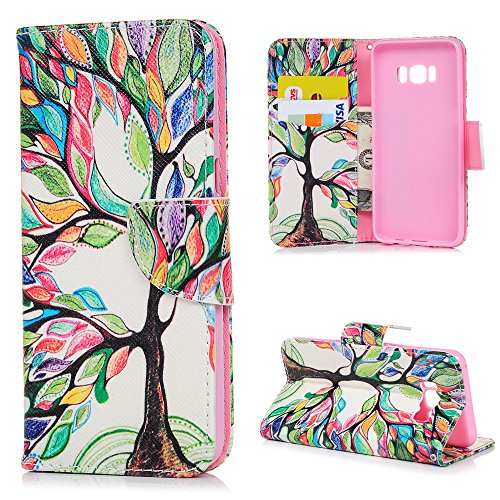 YOKIRIN Galaxy S8 Case, Beautiful Green Tree and Leaf Magnetic Style PU Leather Case Wallet Flip Stand Flap Closure Cover with ID&Credit Card Holder Protective Skin for Samsung Galaxy S8