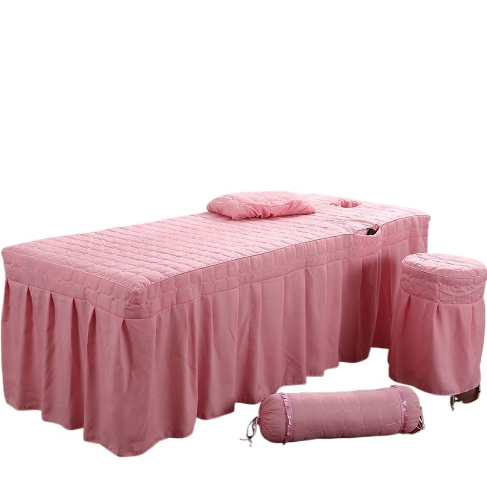 Sabanas Camilla Masaje Sábana de salón belleza, 5 piezas, falda cama corta, colcha con orificio, funda for masaje corporal(Pink,190cm x 70cm)