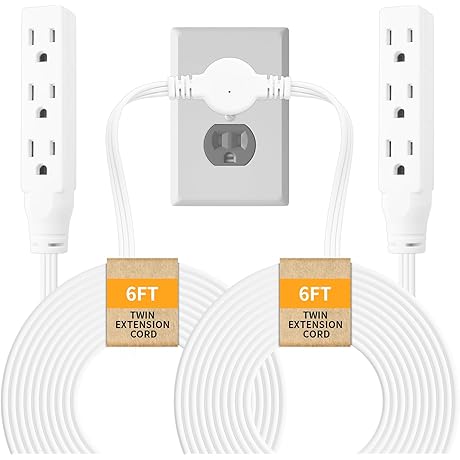 Twin Extension-Cord Power Strip - 12 ft Dual Extension Cord Splitter