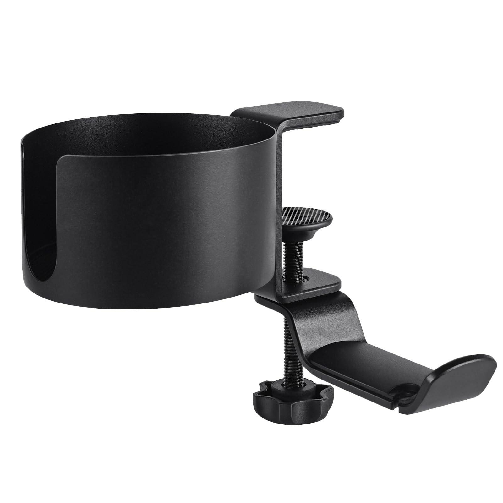 360 Degree Rotation Under Desk Headphones Stand Desktop Cup Storage Mount for Office (Black)