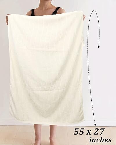 Miniatura 2 de Cleanbear Juego de 2 toallas de baño beige con rayas onduladas, juego de toallas de baño de algodón para baño, 100% algodón, 55 x 27 pulgadas, 400