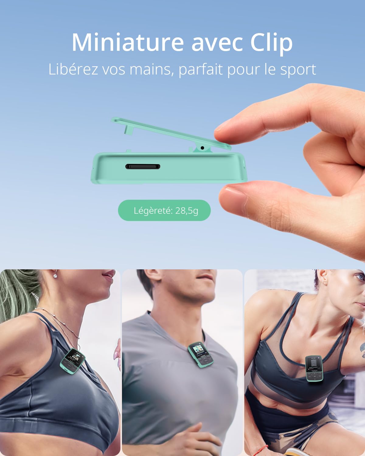 YOTON Lecteur MP3 Bluetooth 5.2 avec Clip, Son HiFi sans Perte, Radio FM, Vert