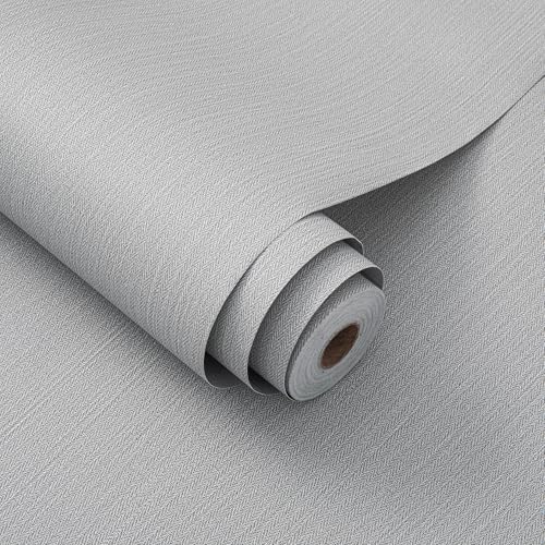 LVSHI 24'x393' Grey Grasscloth Peel and Stick Fabric Textured Contact Paper Removable Linen Wallpaper Vintage Matte Frosted Waterproof Sticky Wallpaper for Bedroom Bathroom Kitchen (Gray)