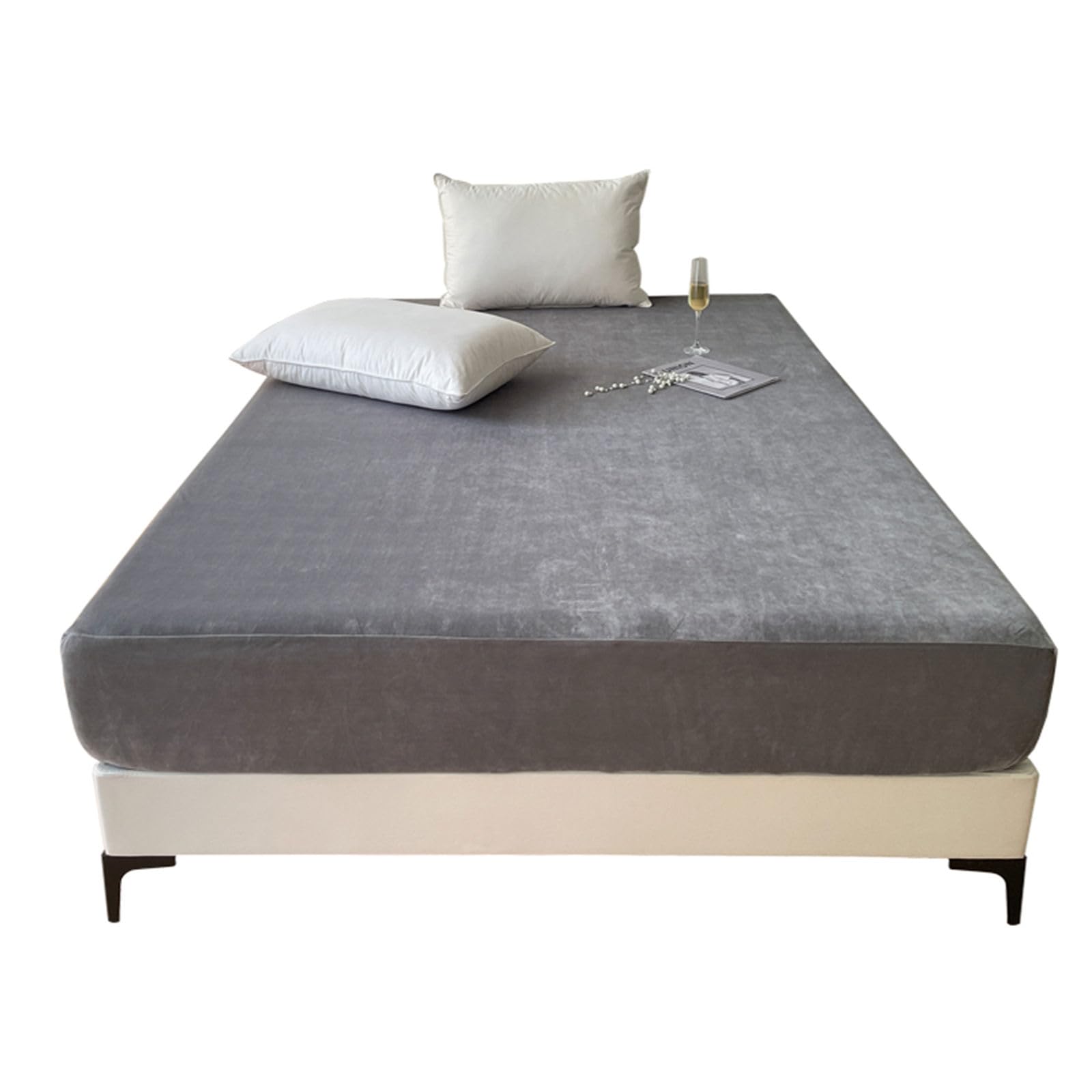 Odot Solid Color Velvet Fitted Sheet, Fitted Sheets with Deep Pocket 25~30cm, Single Double King Size Bed Sheets, Soft Breathable Microfiber Bed Sheet for Children Adult (120x200cm,Dark Gray)