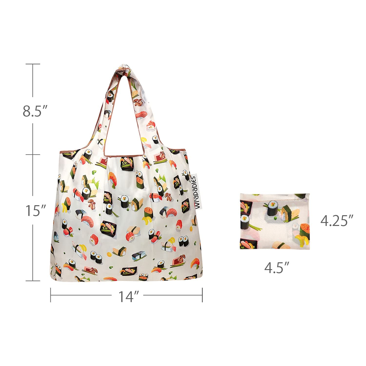 allydrew Foldable Tote Nylon Reusable Grocery Bag (Set of 2), Sushi