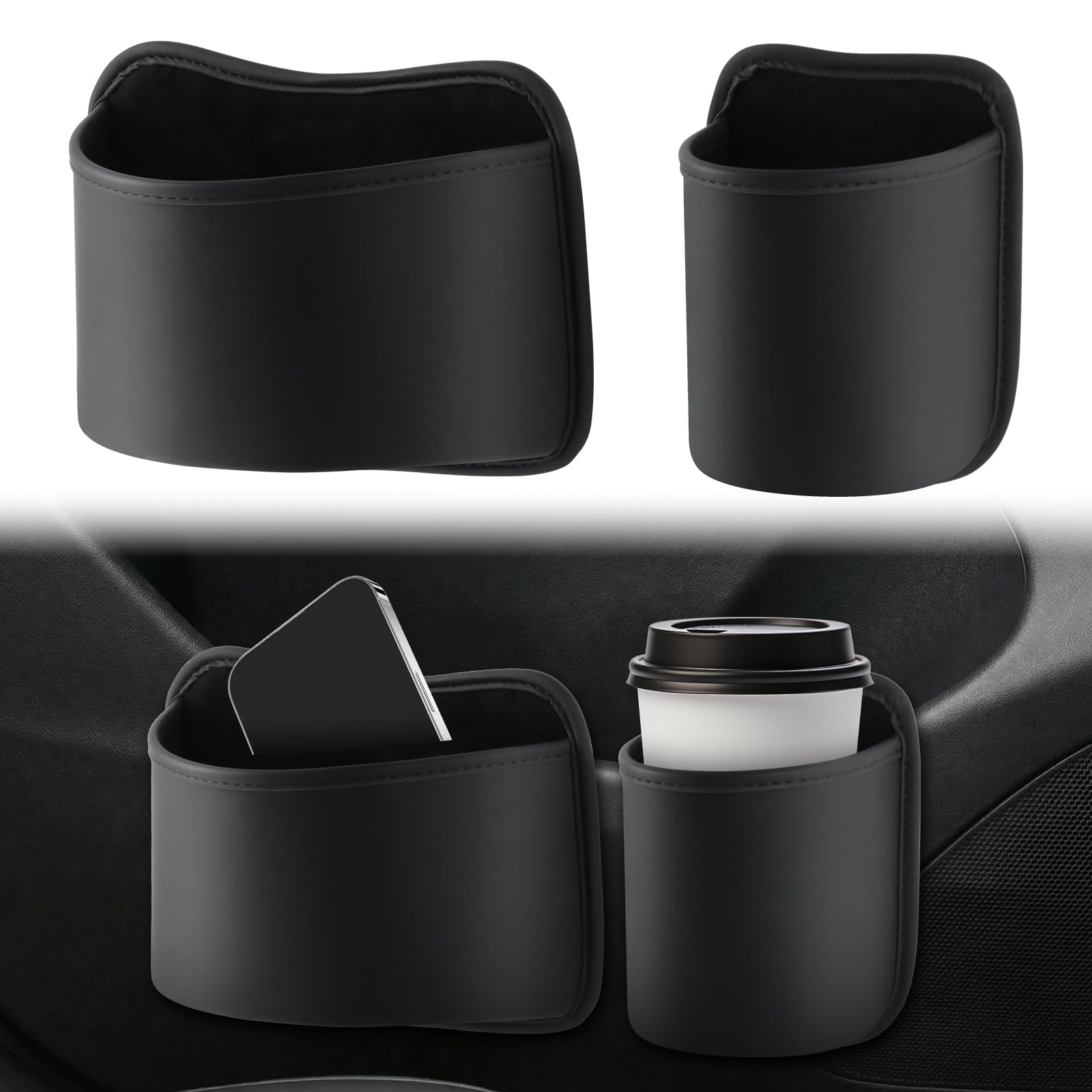 Gelewuld® 2 Stück Auto‑Getränkehalter, Clip-on Flaschenhalter mit Leder-Schutz, Getränke zum Anklipsen für den Rücksitz, Kratzfester Getränke-Organizer für Wasser, Getränke und Große Tassen - 2