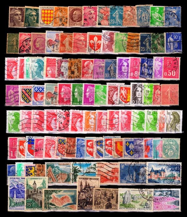 France Stamps, 100 All Different, Used Large & Small, Mostly Old, Genuine Postage Stamps ~ History Themed, All Ages