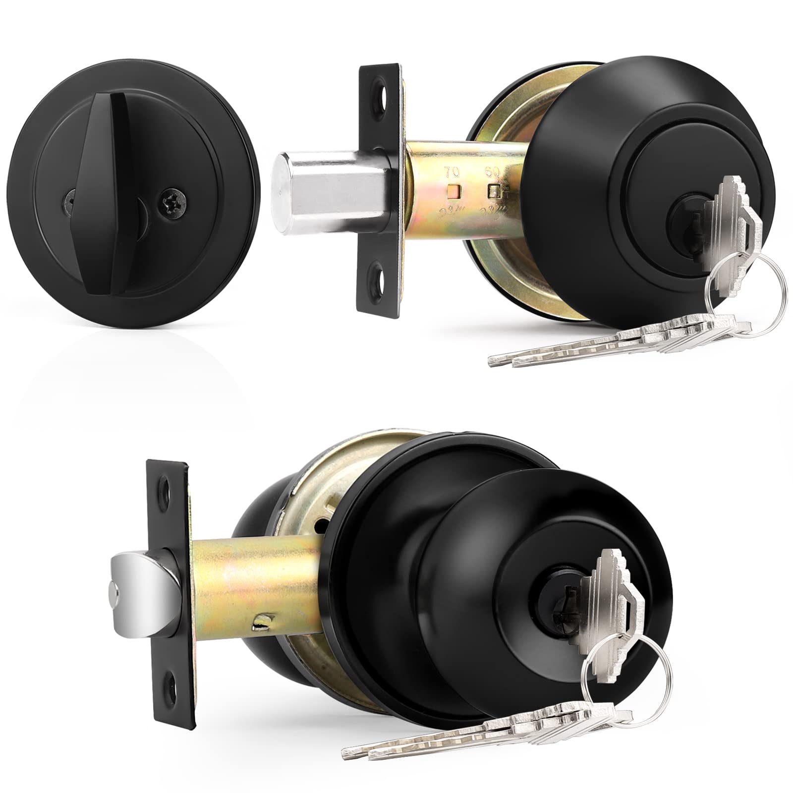 Probrico Matte Black Door Knob Set - Secure & Stylish -1 Probrico Matte Black Door Knob Set - Secure & Stylish -1