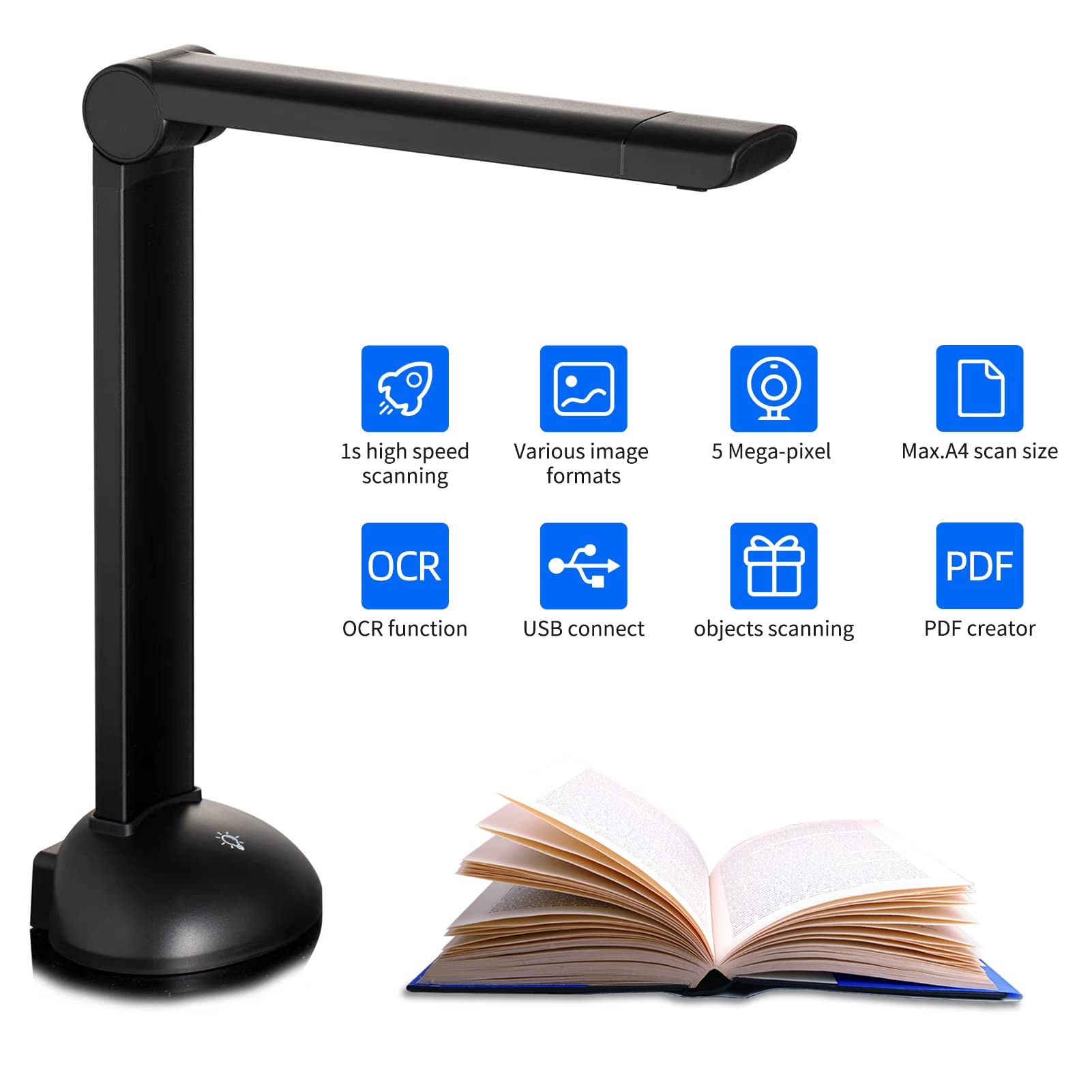 8MP HD Document Book Scanner, Escáner de Libros A3 Portátiles con OCR, Puerto USB y Luz LED, Escáner de Documentos A3 para la Digitalización de Documentos de la Biblioteca del (H4)