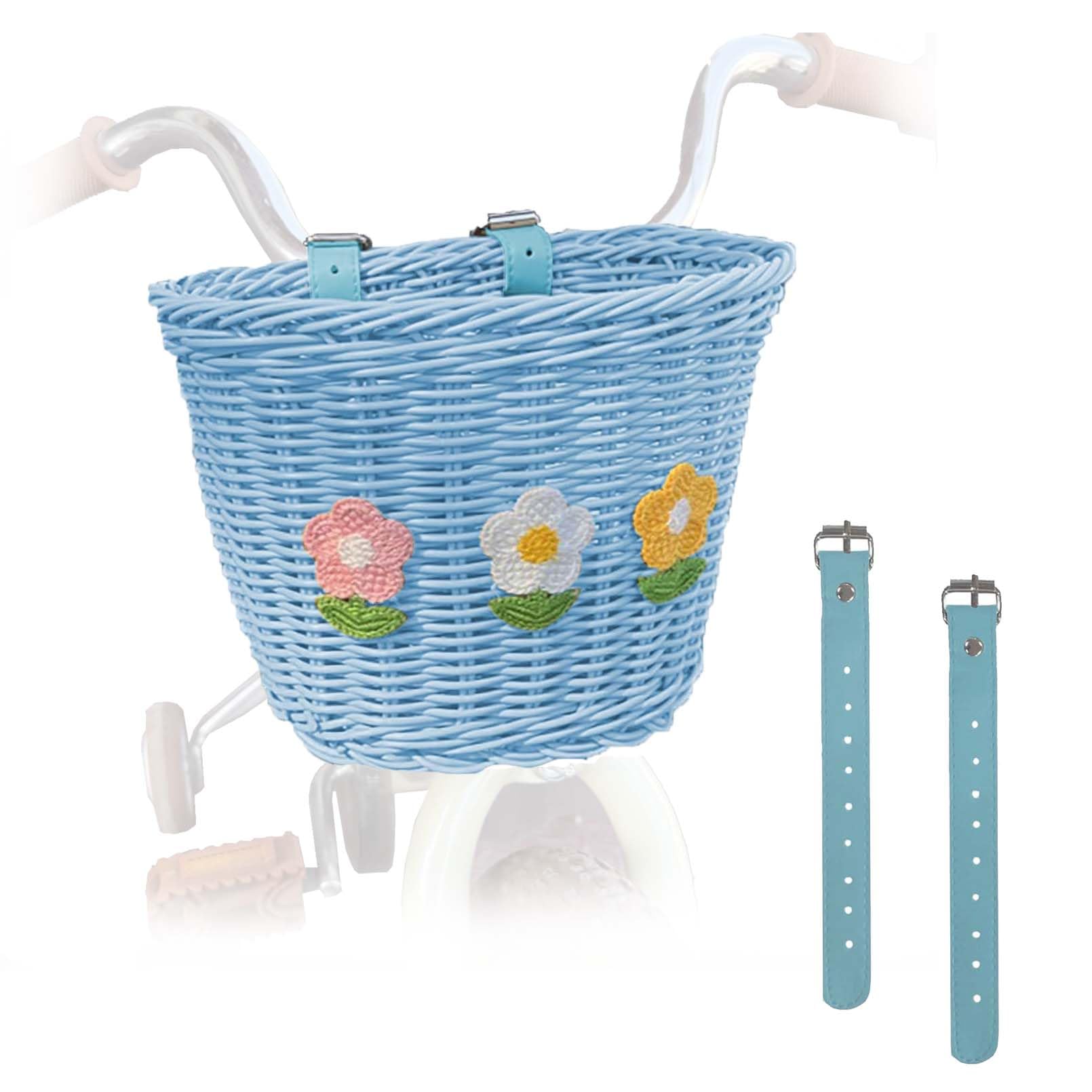 Front Bicycle Basket, Floral Bikes Basket, Sturdy Easy-Install wicker Bikes Basket Holder for Commuter/Cruiser/Mountain Bikes (Blue)