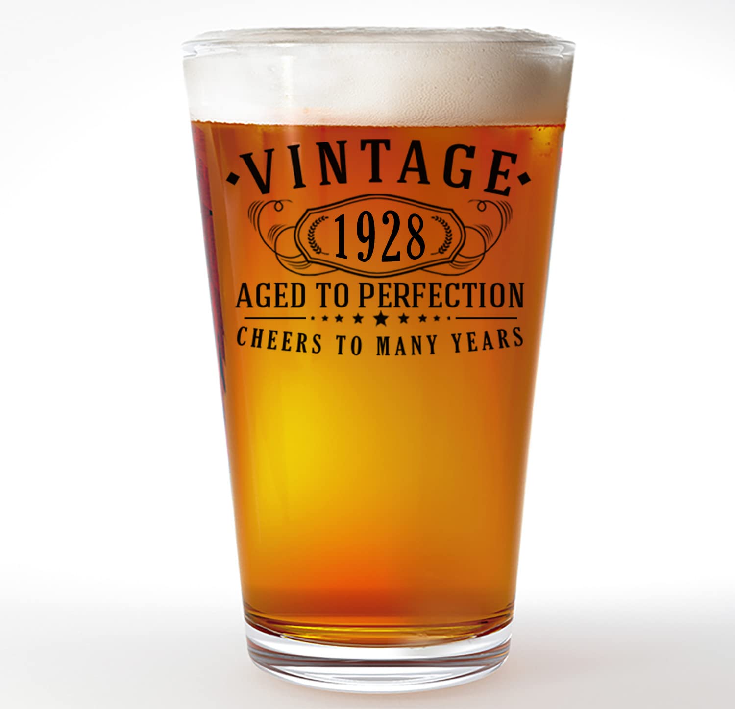 Spotted Dog Company Vintage 1928 Printed 16oz Pint Beer Soda Pub Glass - Aged to Perfection - 95th Birthday Gifts for Him Men - 95 Years Old Decorations Anniversary for Her Women