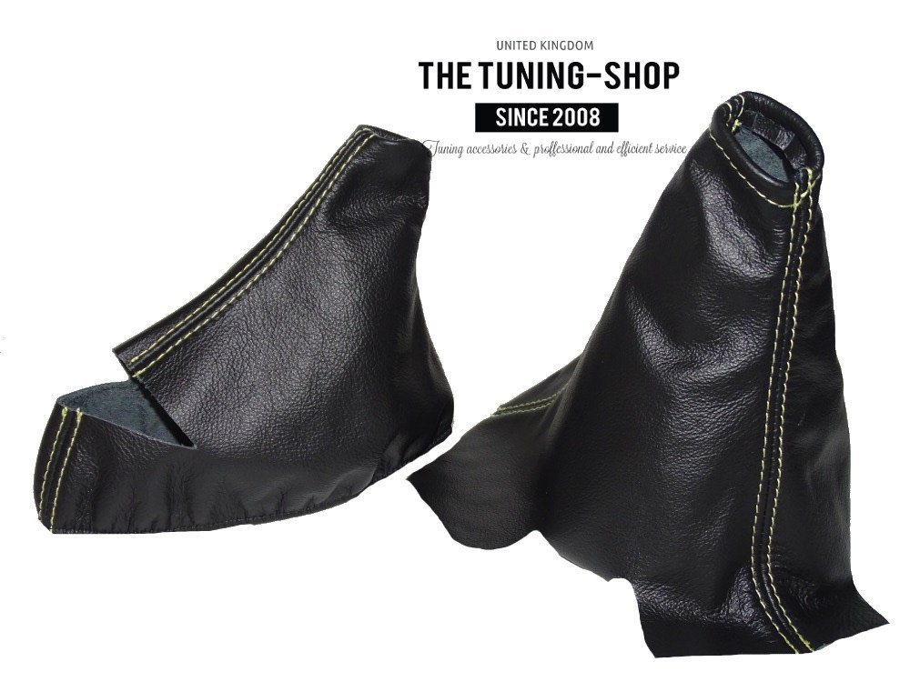The Tuning-Shop Ltd Compatible with Shift Boot & E Brake Boot for Chevrolet Corvette C5 1997-2004 Black Genuine Leather Yellow Stitching