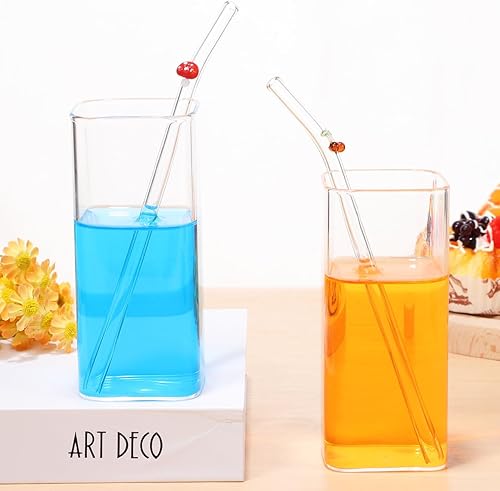 Miniatura 8 de Pajitas de leche, 6 pajitas reutilizables con diseño de vidrio dobladas con cepillos de limpieza, pajitas coloridas para batidos de cóctel, popotes