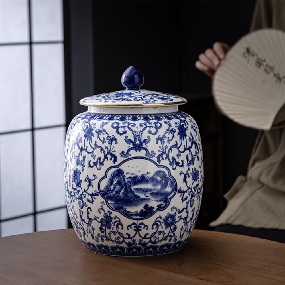 LYGSWDB Teedose, Vorratsbehälter für große Teemengen, Glas mit Deckel, Keramikglas, großes Fassungsvermögen, versiegeltes Glas, Retro-Chinesisches Teeset, Einzelglas-Teedose (A, M)