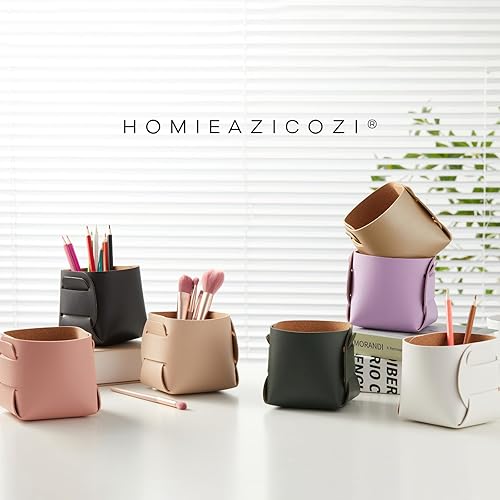 Miniatura 8 de HOMIEAZICOZI Paquete de 2 accesorios de escritorio de cuero de corcho, soporte para lápices, organizador de brochas de maquillaje, complemento