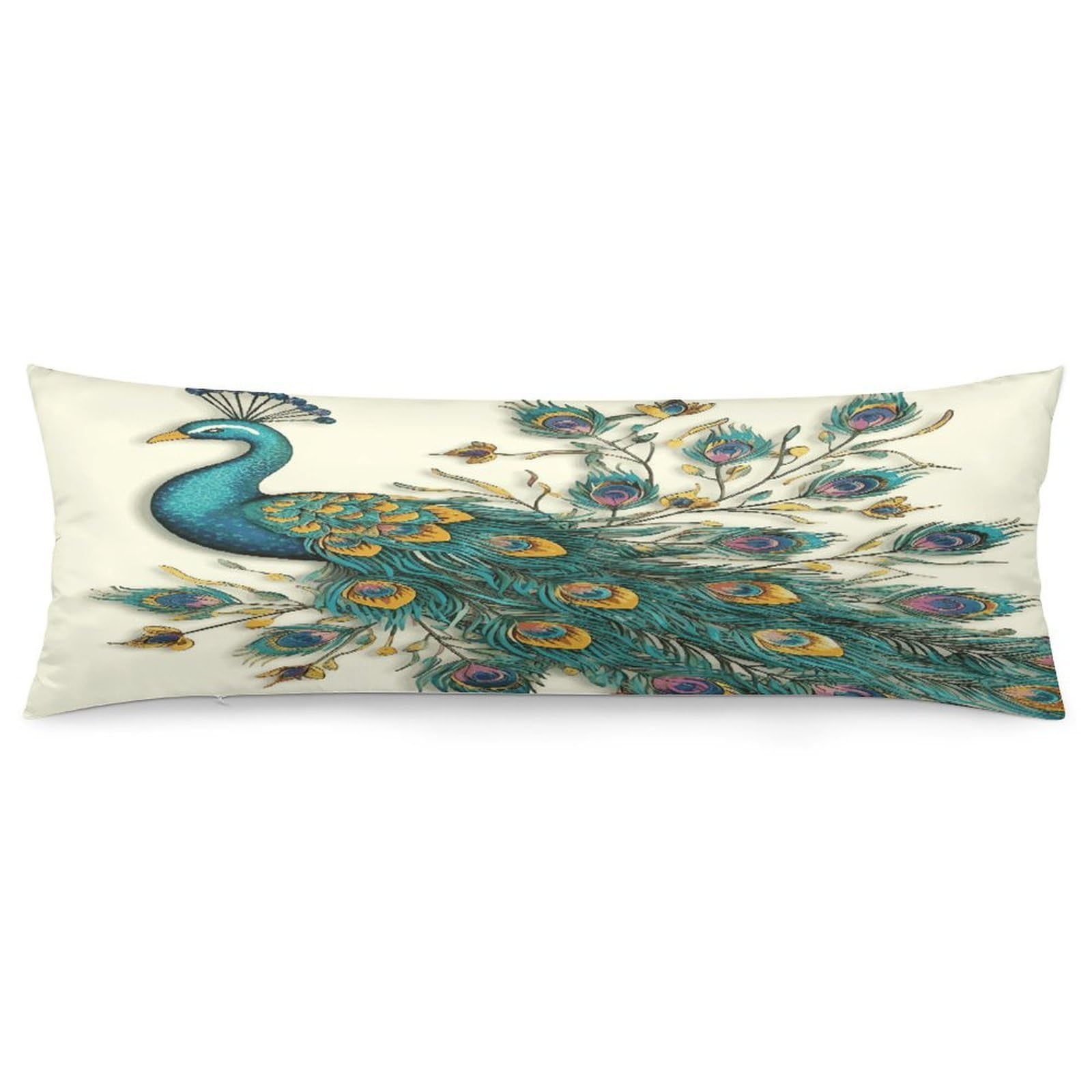 Peacock Pattern Body Pillow Cover Soft Breathable Long Pillows Cases with Hidden Zipper Cozy Pillow Case Personality Luxury Pillow Protector 18.9x53 in