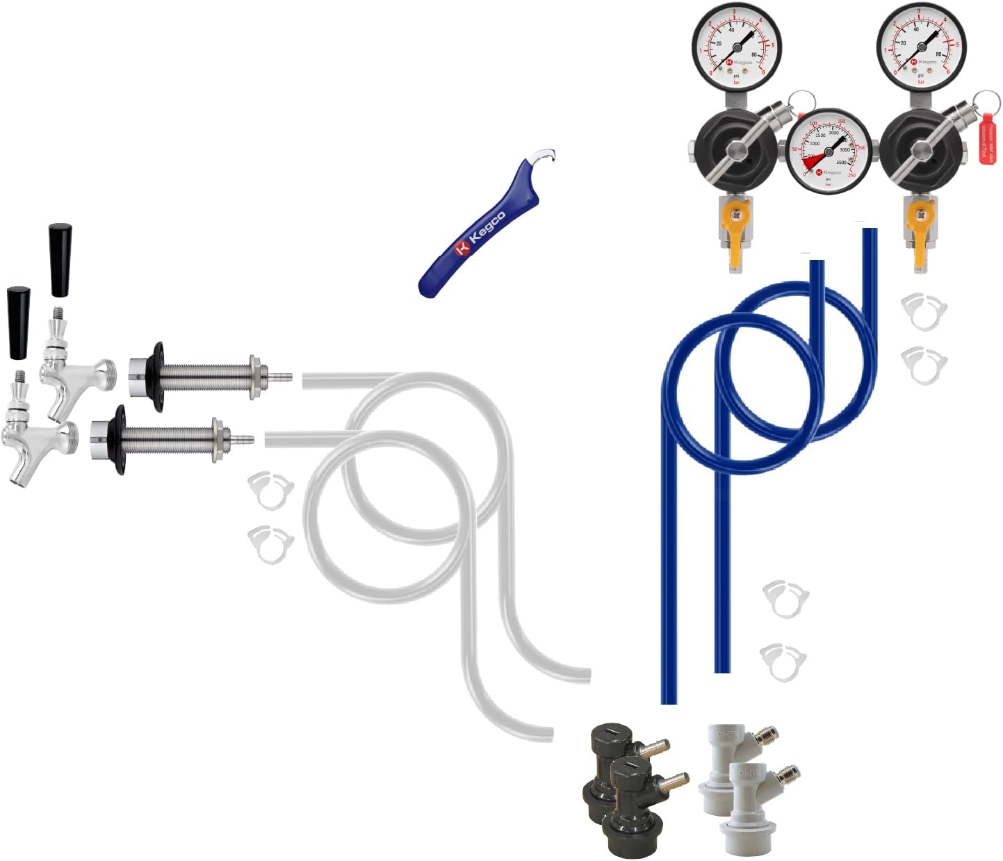 Homebrew Two Tap Door Mount Kegerator Conversion Kit with Dual Body Regulator