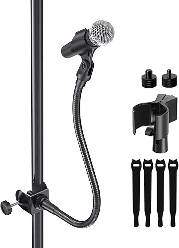 Soporte de micrófono de cuello de cisne de 19 pulgadas, brazo de micrófono ajustable de 360 con 2 soportes de micrófono y abrazadera de soporte de