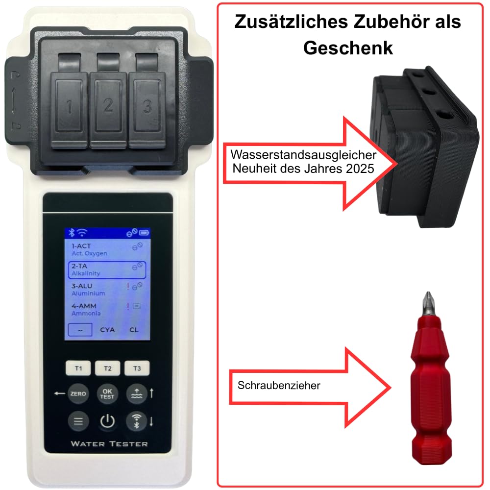 PoolLab 2.0 Extra-Zubehör (Aufbewahrungskoffer & Wasserstandsausgleicher) – Pool Wassertestgerät – 27 Parameter – WiFi, Bluetooth, App – Für Pool, Spa und Whirlpool