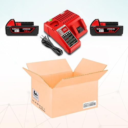 Miniatura 9 de BatPower Paquete de 2 baterías compactas de 18 V 4.0 AH 48-11-1820 con kit de cargador de repuesto para batería y cargador Milwaukee 18V M18