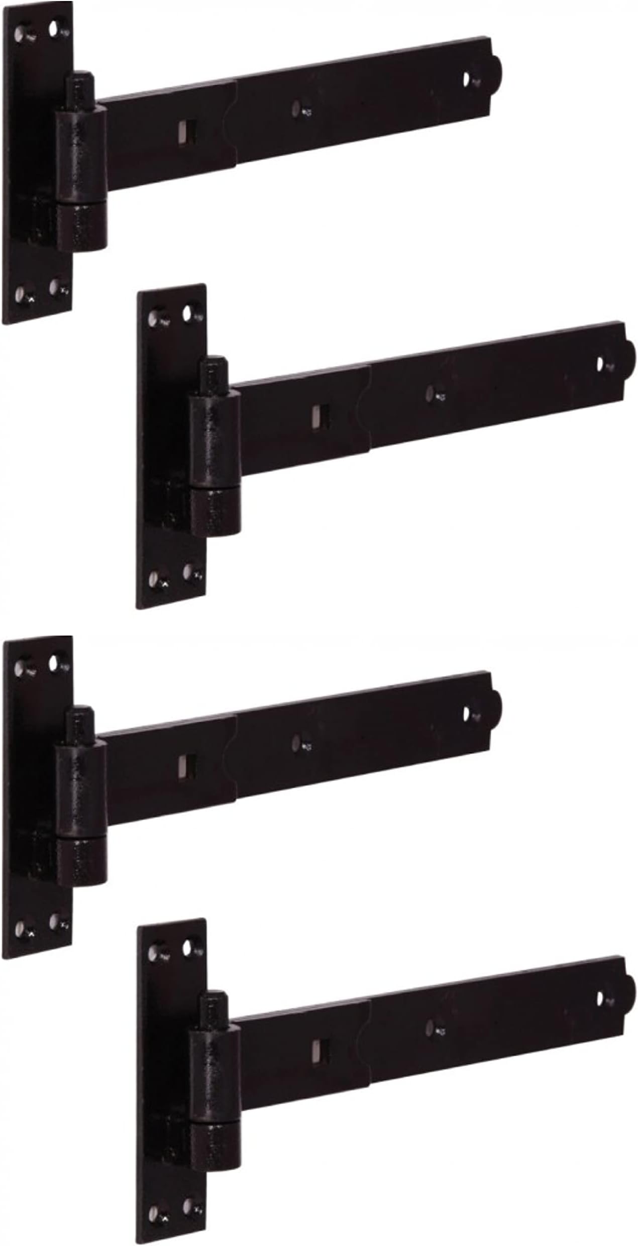 Gate Hinges Straight 350mm 14" 4 Black Heavy Duty Hook and Band Hinges