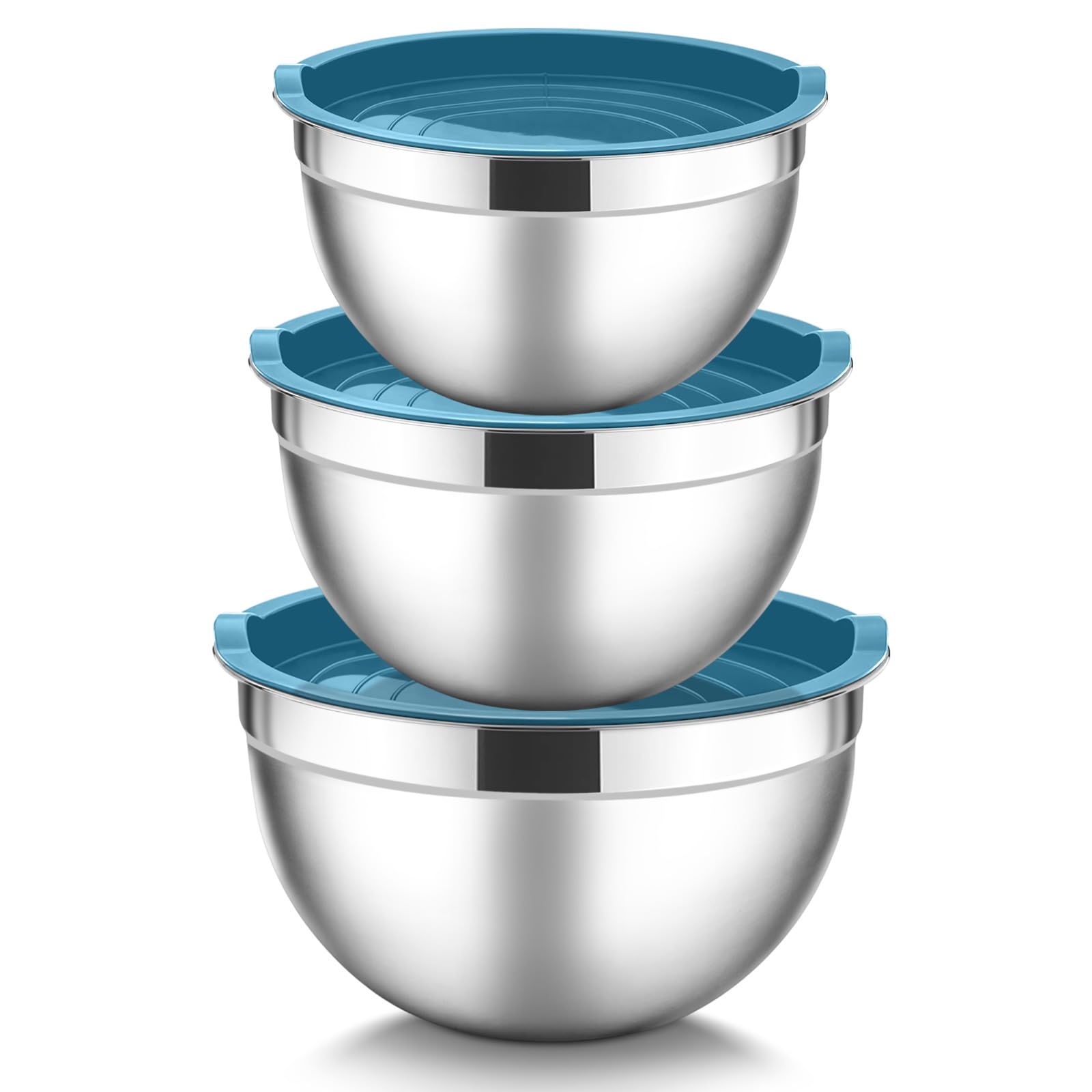 HaWare Stainless Steel Mixing Bowls Set of 3, Metal Salad Nesting Bowls for Baking/Prepping/Serving/Food Storage- 1.5/3/4.5QT, Airtight Lids, Heavy Duty & Dishwasher Safe-Blue
