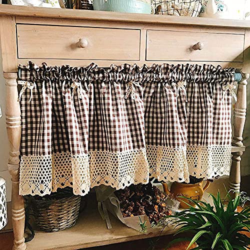 Cortinas de café de estilo escocés en algodón natural para ventanas pequeñas 2