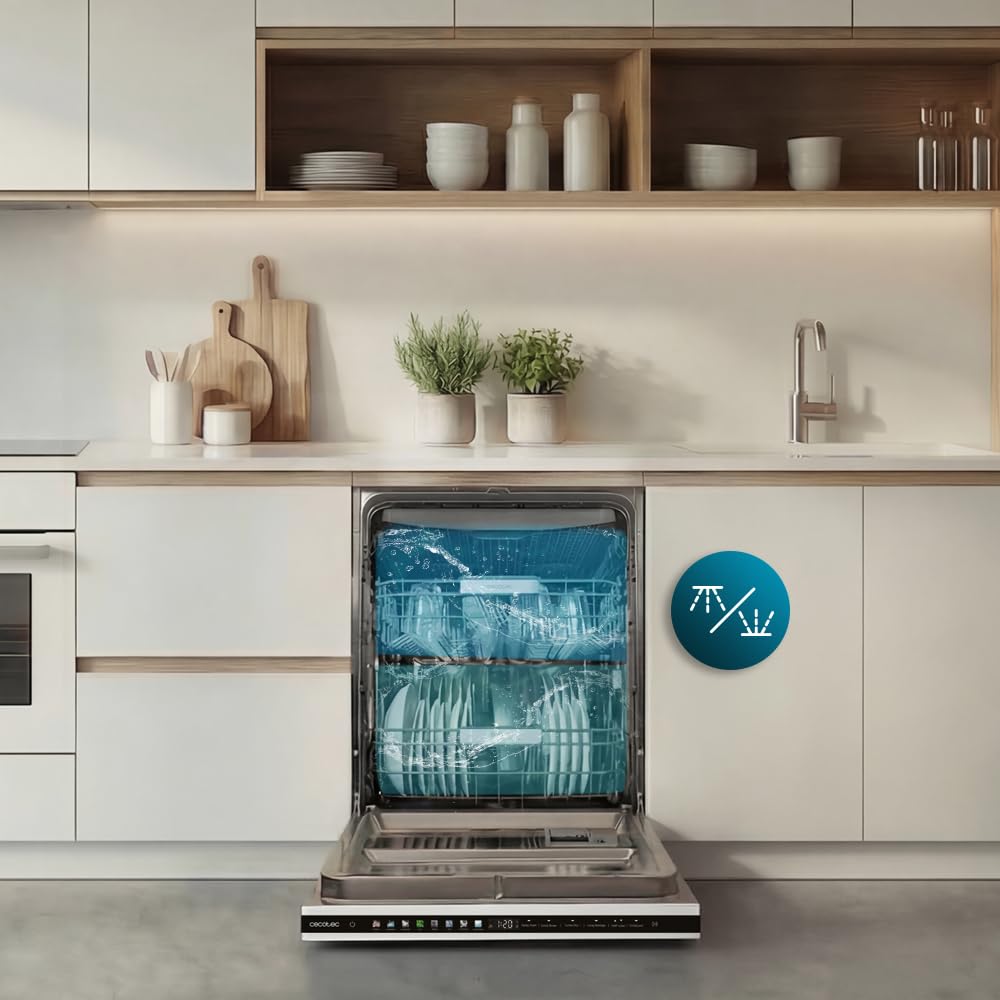 Cecotec Lave-vaisselle Intégrable 60cm Bolero Aguazero 6620 Full-BI C. 1850W, 15 Couverts, 8 Programmes, Moteur Inverter, Écran FullColor, Smart Wash, Turbo Dry+, AutoClean, Demi-Charge, Dual Zone