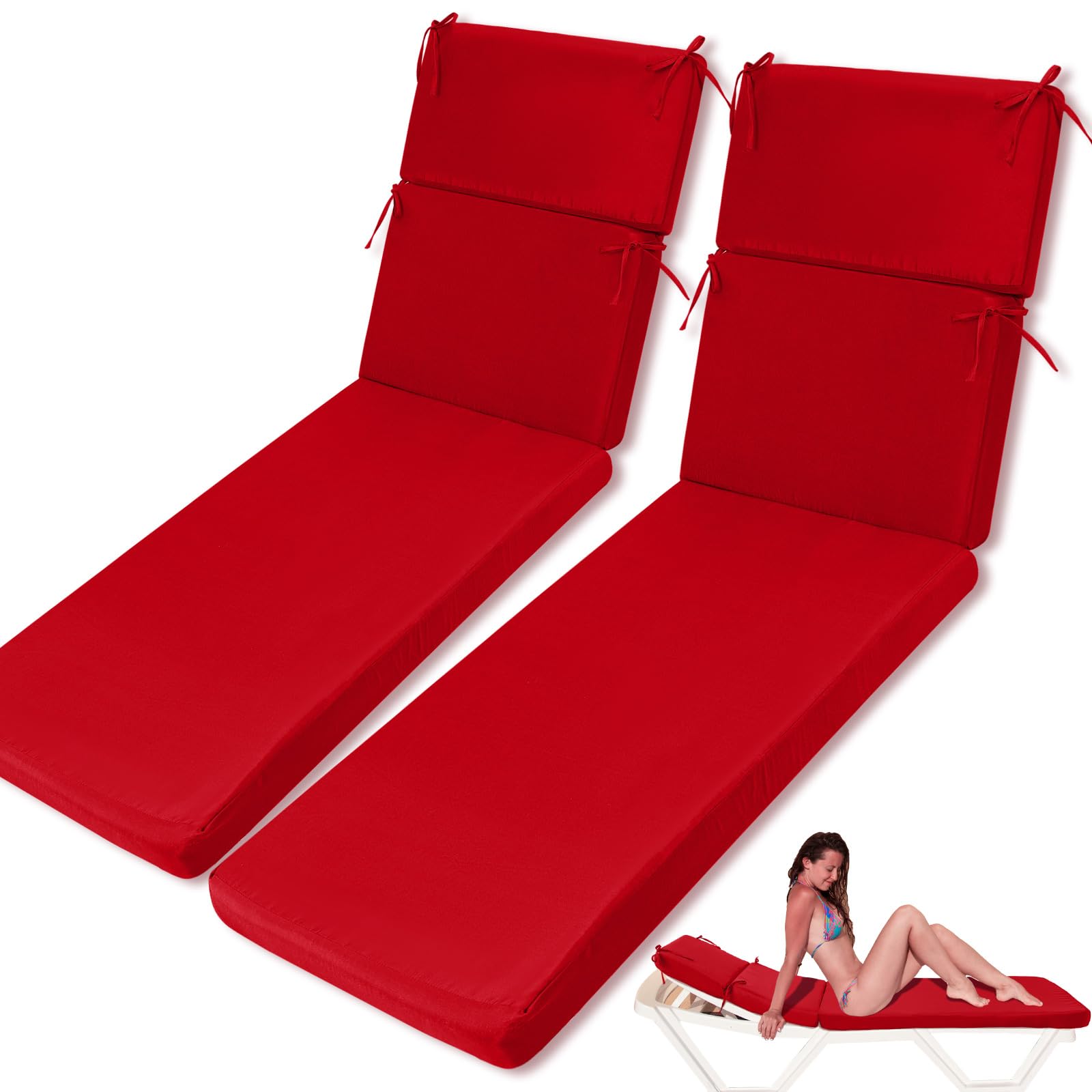 2 Pcs Indoor Outdoor Chaise Lounge Cushions 72''L x 21''W x 3''H Sponge Bench Cushions Outdoor Furniture Chaise Cushions Patio Chair Furniture Replacement Cushions (Brick Red)